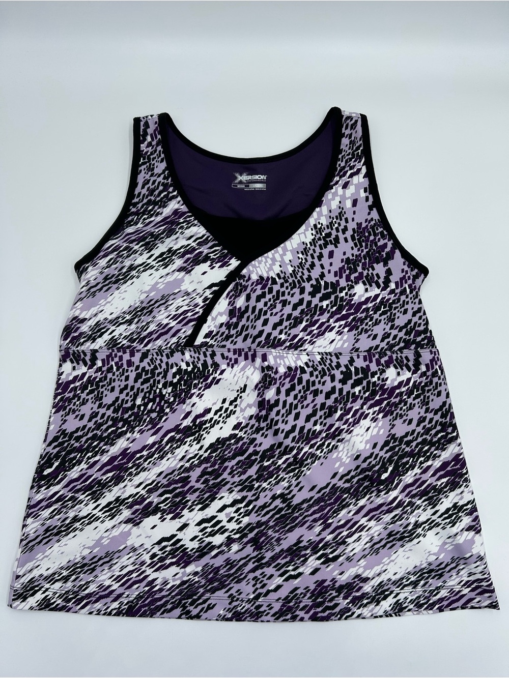 Xersion Purple and Black Patterned Athletic Tank Top with built in bra Women 1X